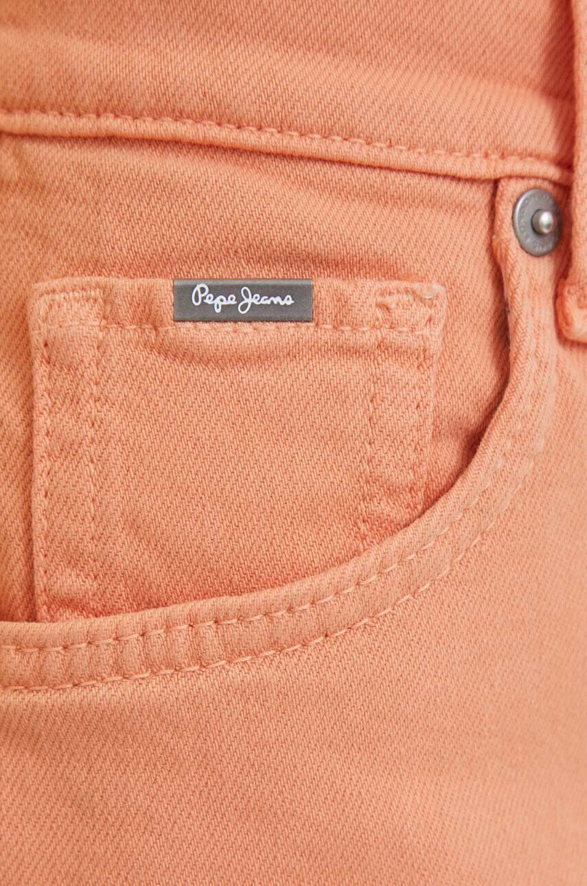 Pepe Jeans Rifľové krátke nohavice Stella dámske oranžová farba jednofarebné vysoký pás - Pepit.sk