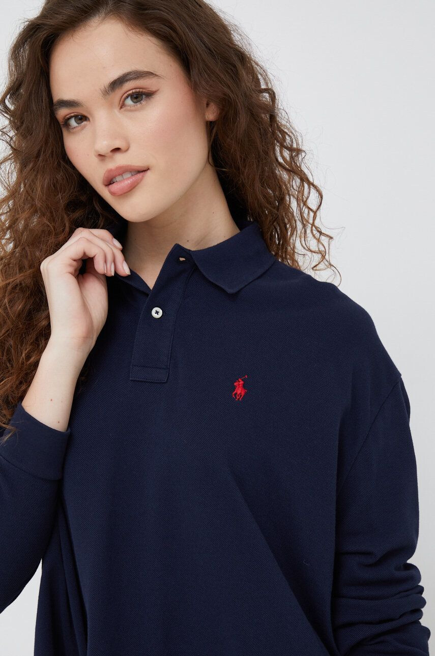 Polo Ralph Lauren Bavlnené tričko s dlhým rukávom tmavomodrá farba s golierom - Pepit.sk