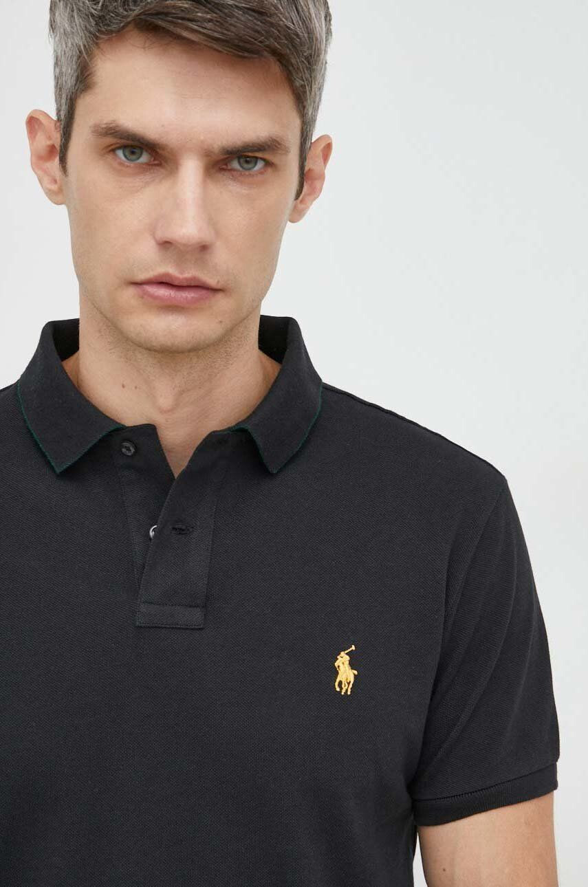 Polo Ralph Lauren Bavlnené polo tričko čierna farba jednofarebné - Pepit.sk