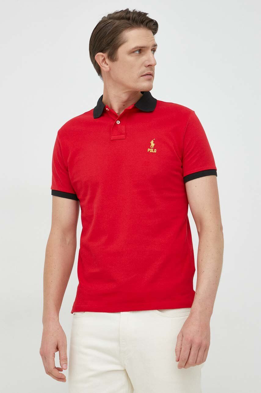 Polo Ralph Lauren Bavlnené polo tričko červená farba jednofarebné - Pepit.sk