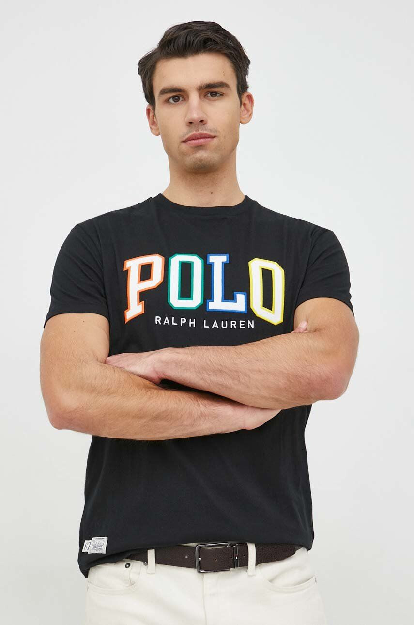 Polo Ralph Lauren Bavlnené tričko čierna farba s nášivkou - Pepit.sk