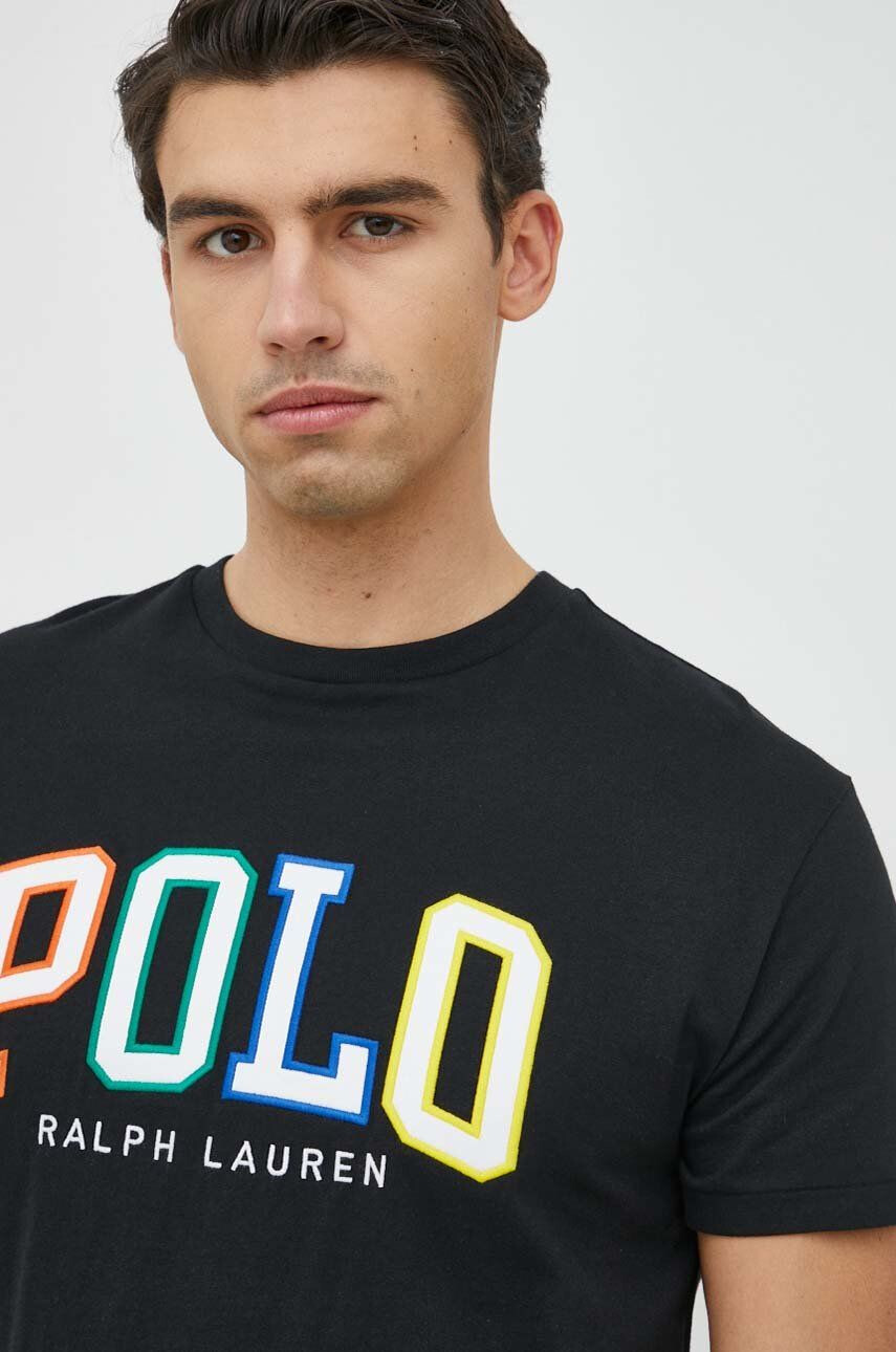 Polo Ralph Lauren Bavlnené tričko čierna farba s nášivkou - Pepit.sk