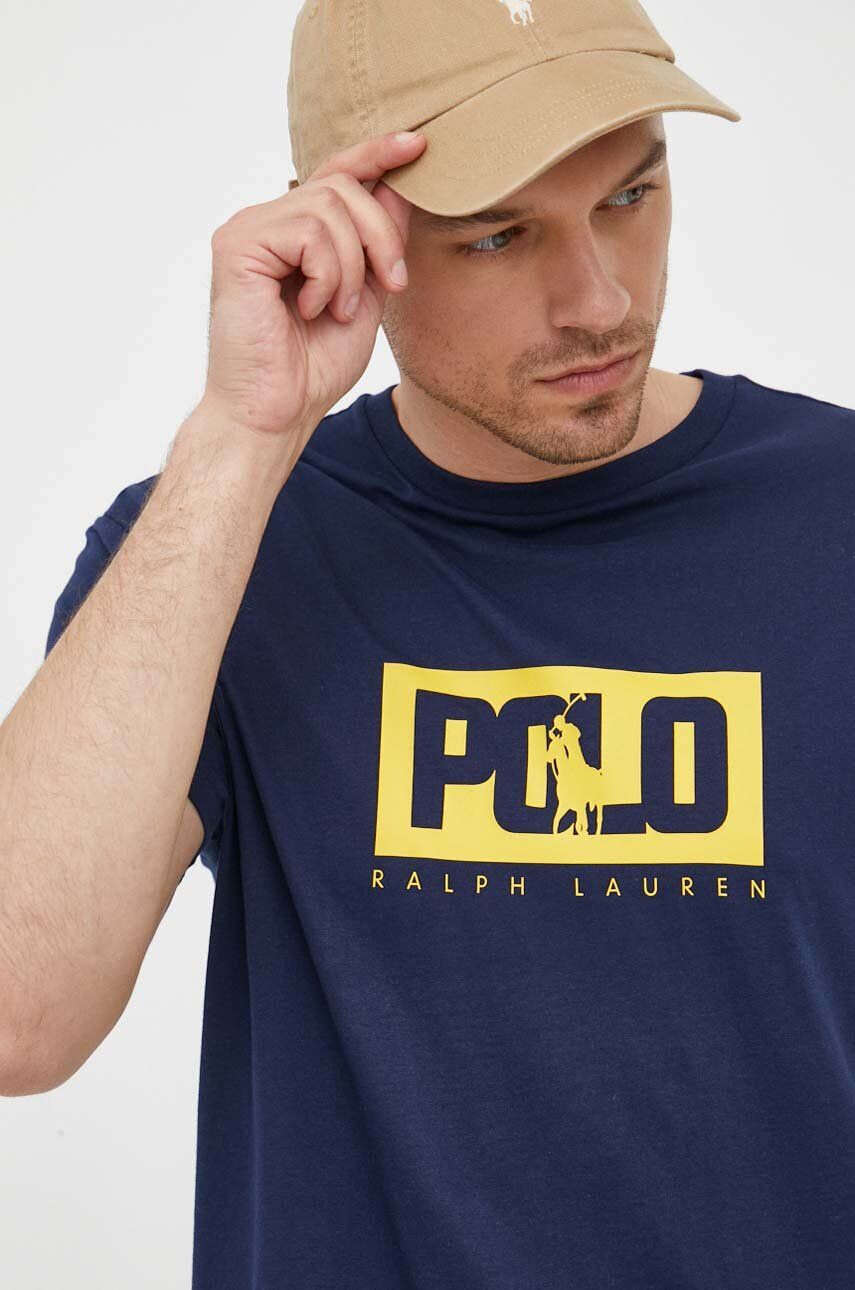 Polo Ralph Lauren Bavlnené tričko tmavomodrá farba s potlačou - Pepit.sk