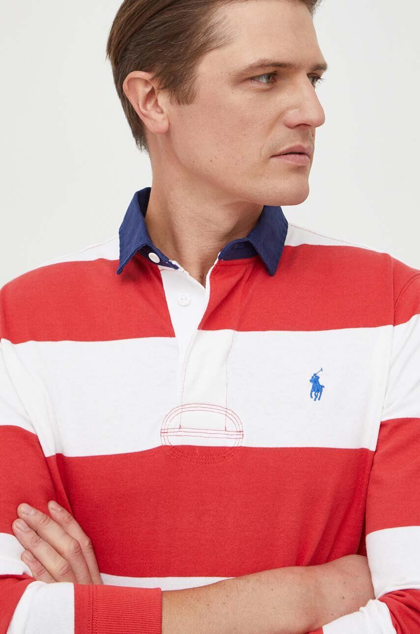 Polo Ralph Lauren Bavlnené tričko s dlhým rukávom červená farba vzorovaný - Pepit.sk