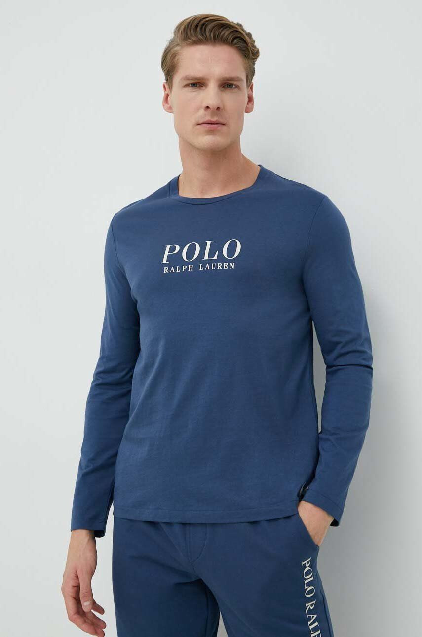 Polo Ralph Lauren Bavlnené tričko s dlhým rukávom tmavomodrá farba s potlačou - Pepit.sk