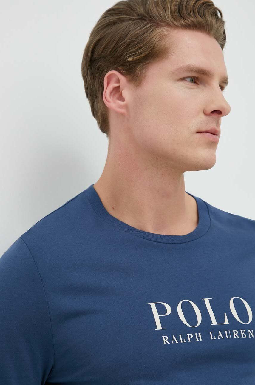 Polo Ralph Lauren Bavlnené tričko s dlhým rukávom tmavomodrá farba s potlačou - Pepit.sk