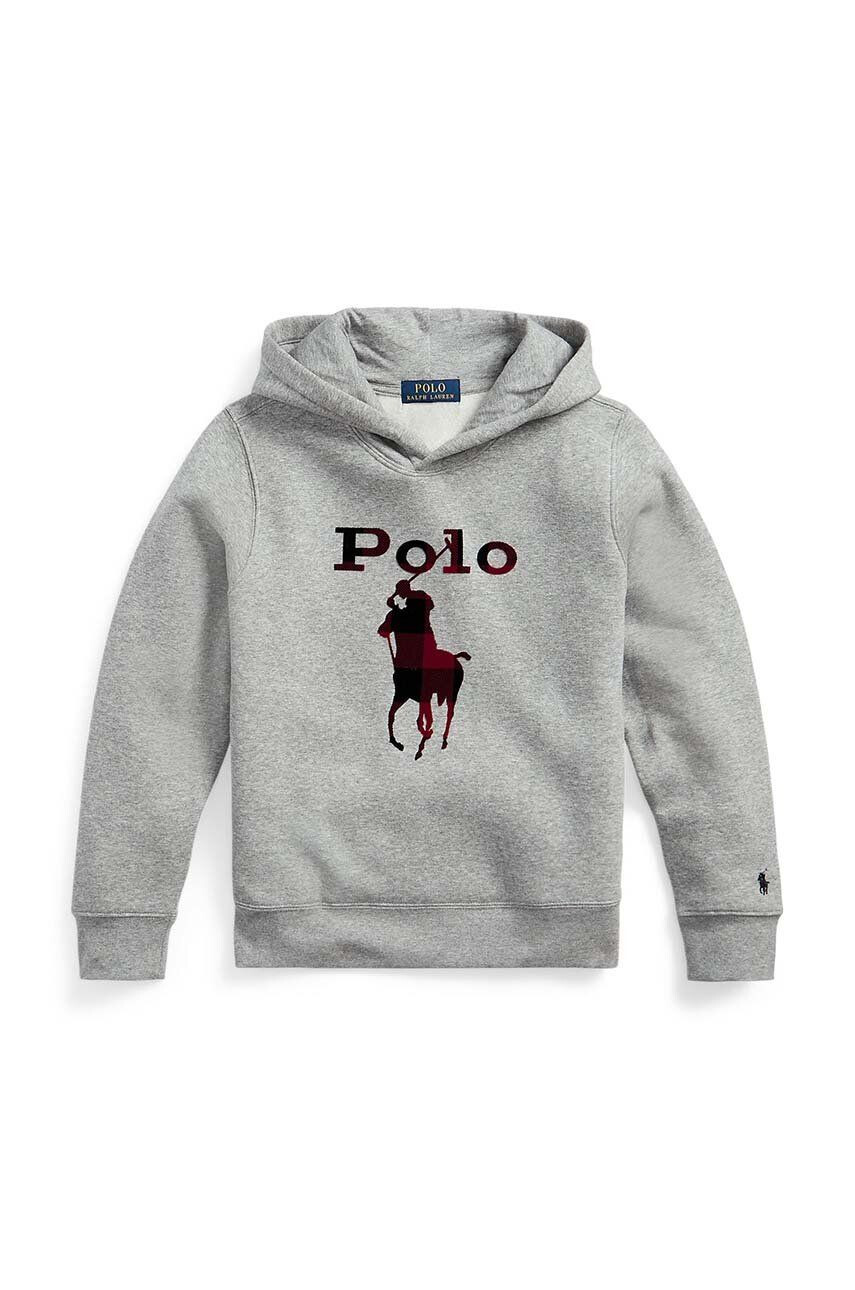 Polo Ralph Lauren Detská mikina šedá farba s kapucňou s nášivkou - Pepit.sk