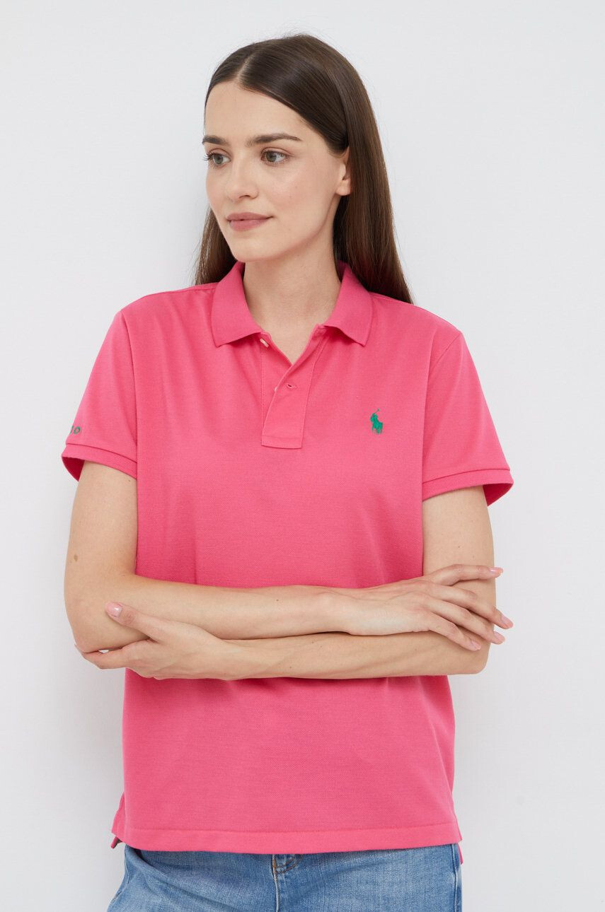 Polo Ralph Lauren Polo tričko dámsky ružová farba s golierom - Pepit.sk