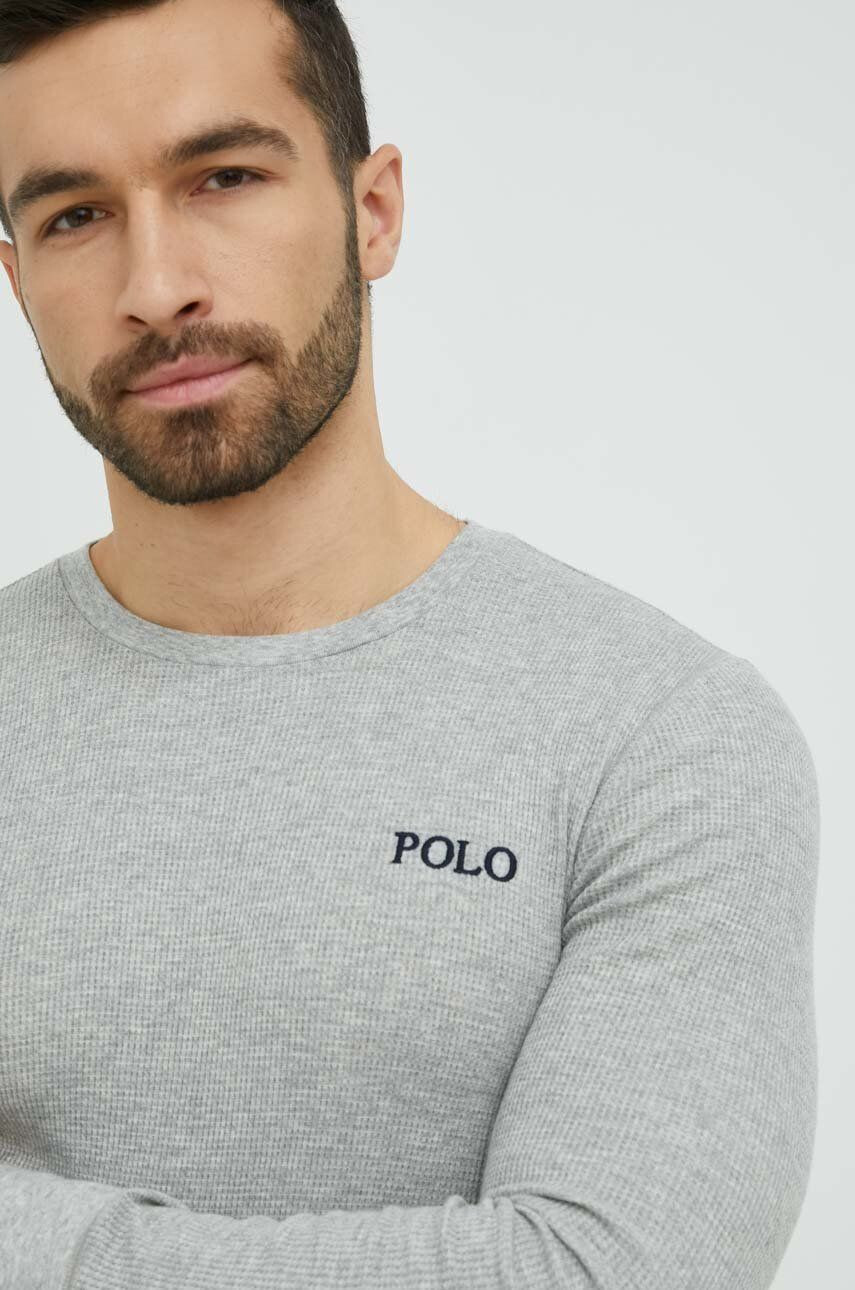 Polo Ralph Lauren Pyžamové tričko s dlhým rukávom šedá farba s potlačou - Pepit.sk