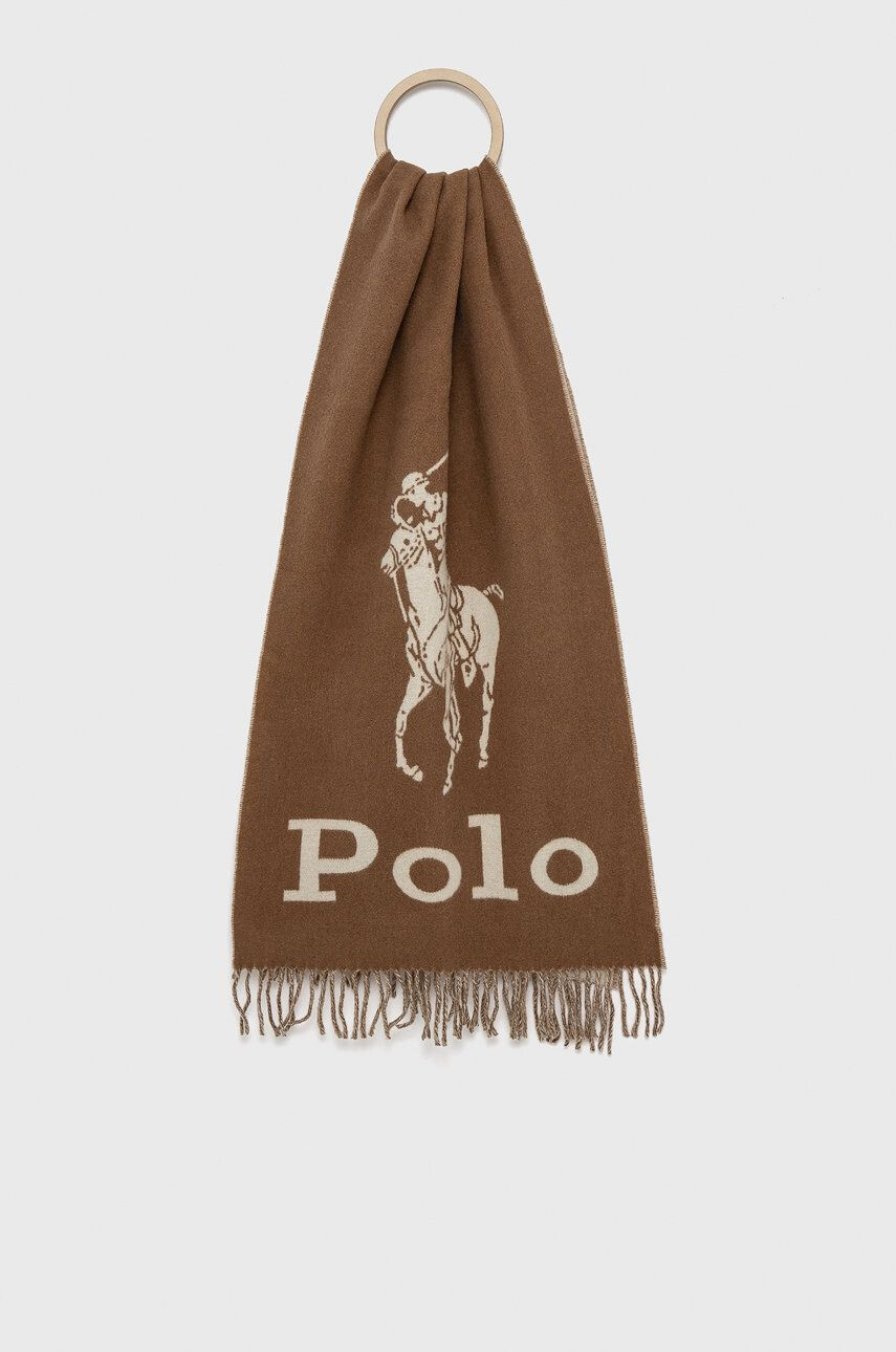 Polo Ralph Lauren Vlnený šál hnedá farba jednofarebný - Pepit.sk