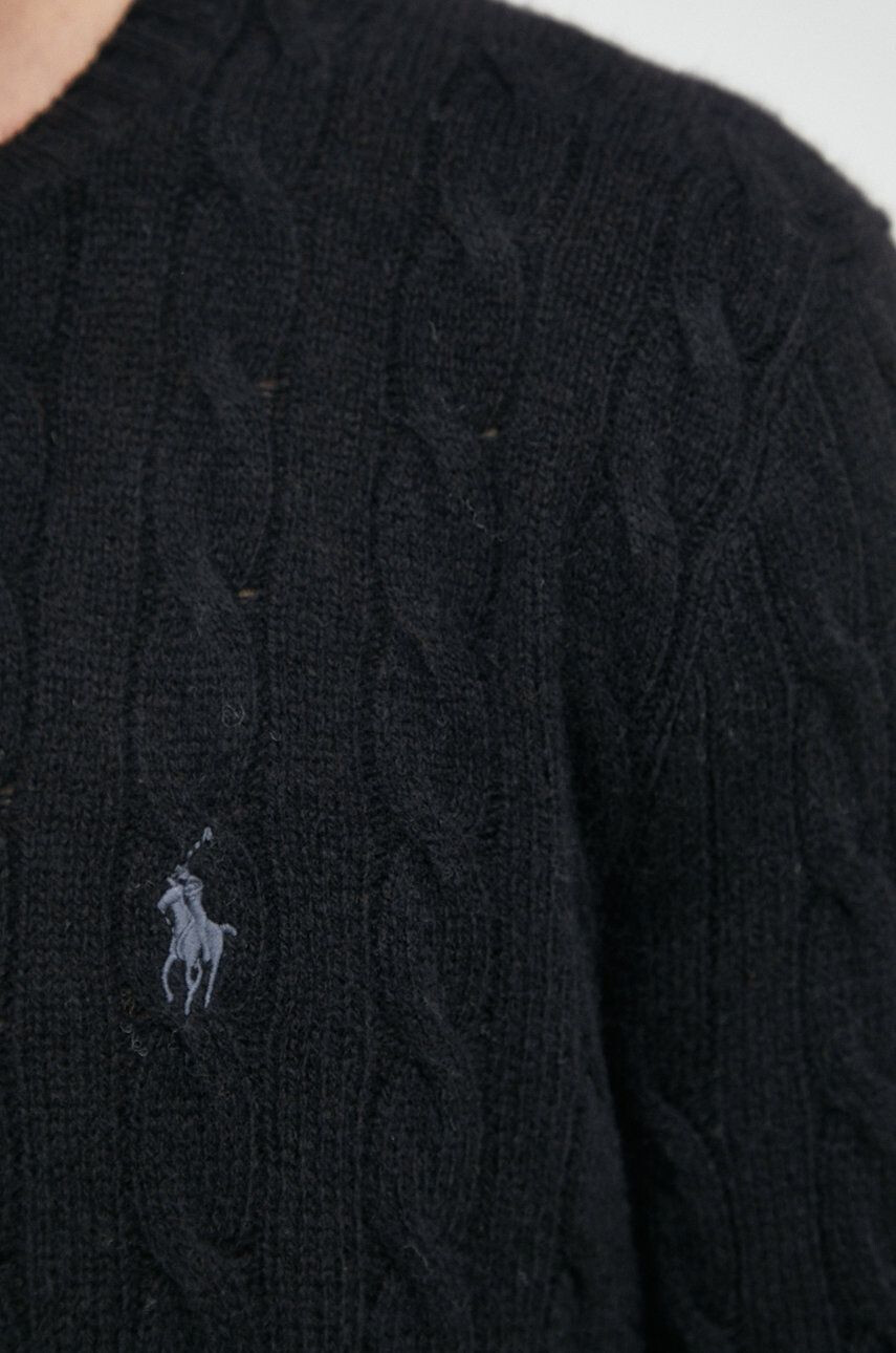 Polo Ralph Lauren Vlnený sveter pánsky čierna farba tenký - Pepit.sk