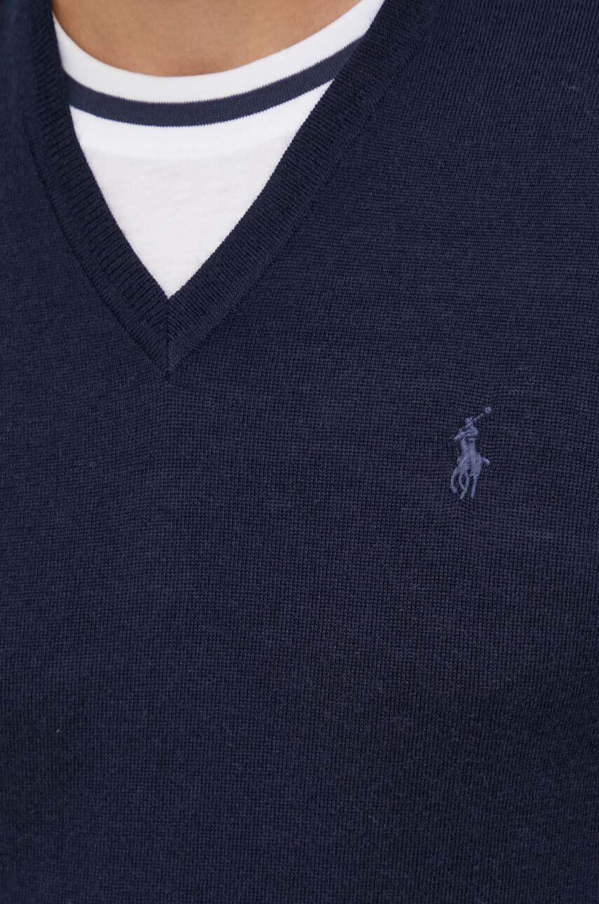 Polo Ralph Lauren Vlnený sveter pánsky tmavomodrá farba tenký - Pepit.sk