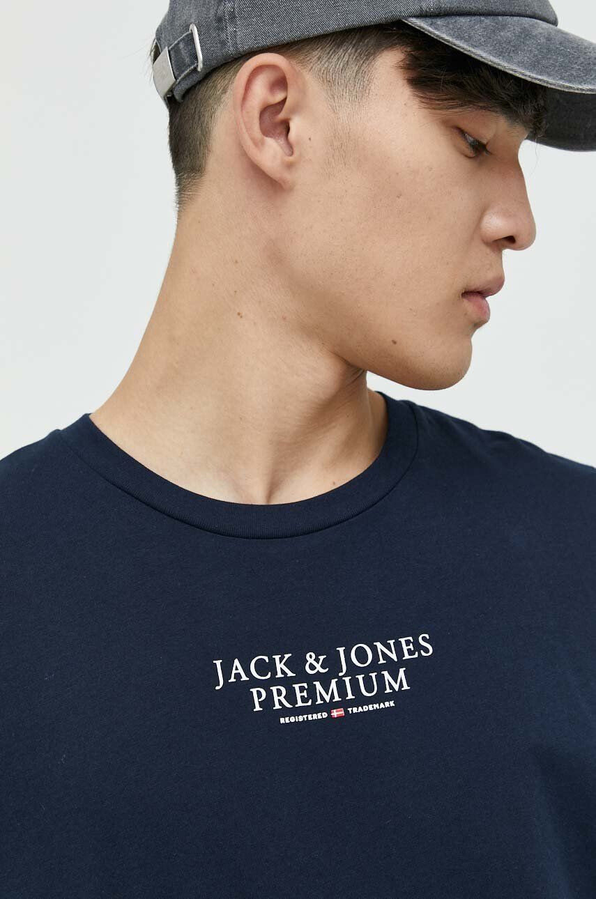 Premium by Jack&Jones Bavlnené tričko Archie tmavomodrá farba s potlačou - Pepit.sk