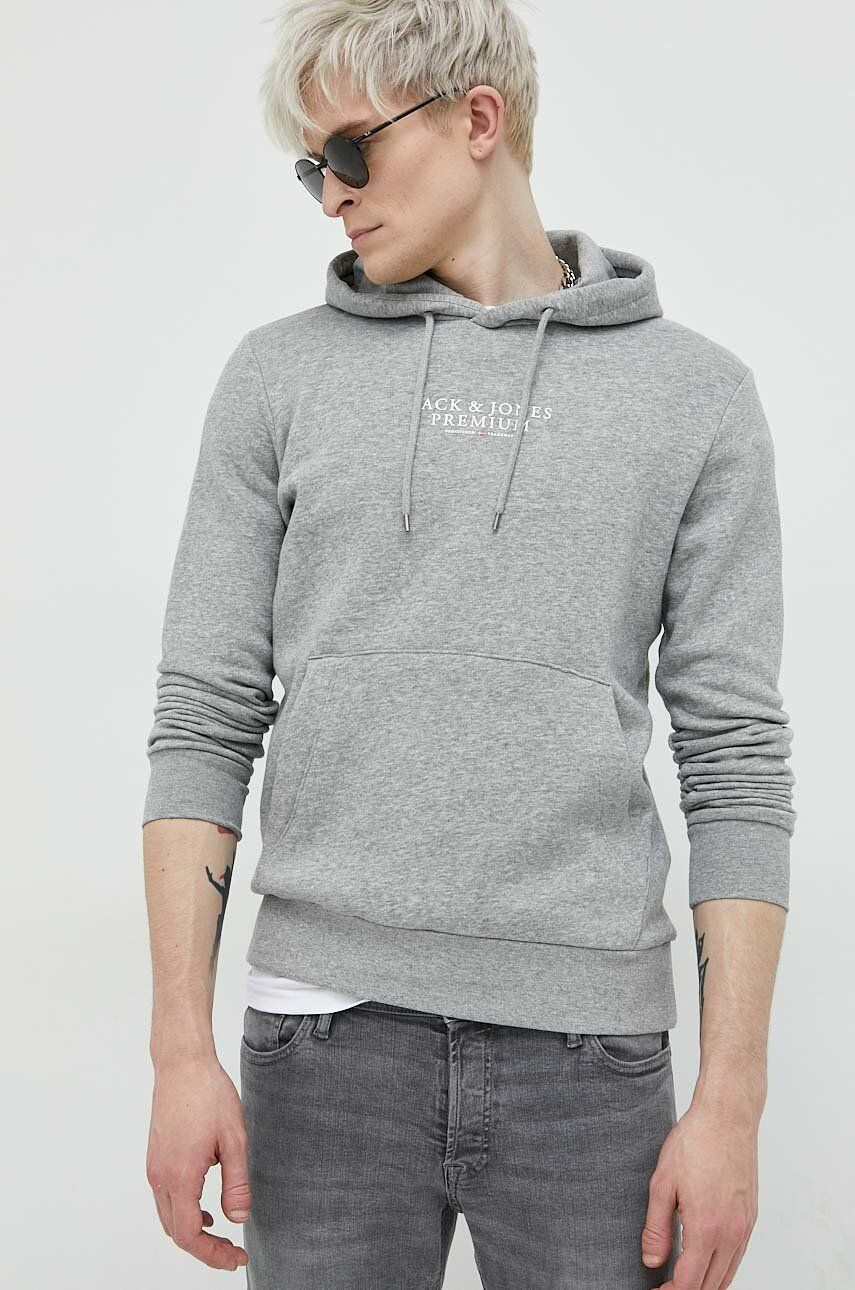 Premium by Jack&Jones Mikina Archie pánska šedá farba s kapucňou s potlačou - Pepit.sk