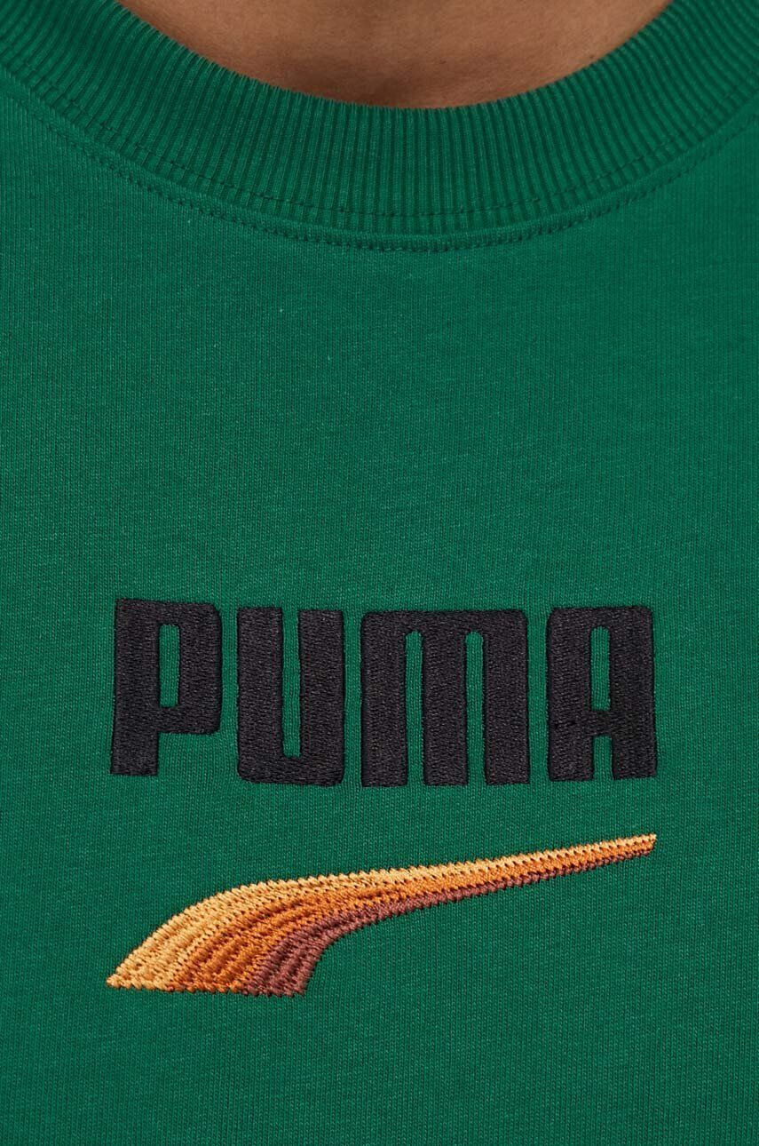 Puma Bavlnené tričko 538248-37 zelená farba s nášivkou - Pepit.sk