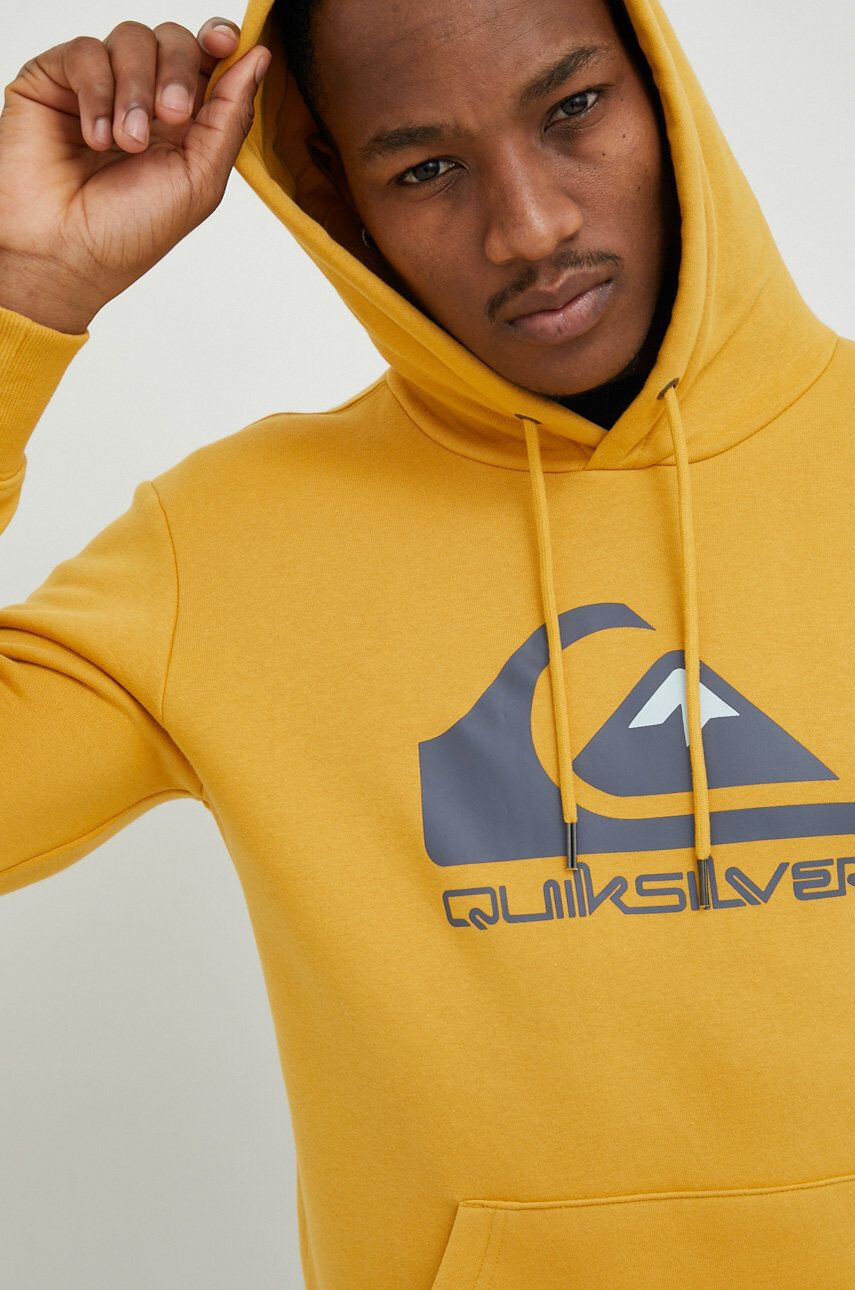 Quiksilver Mikina pánska žltá farba s kapucňou s potlačou - Pepit.sk