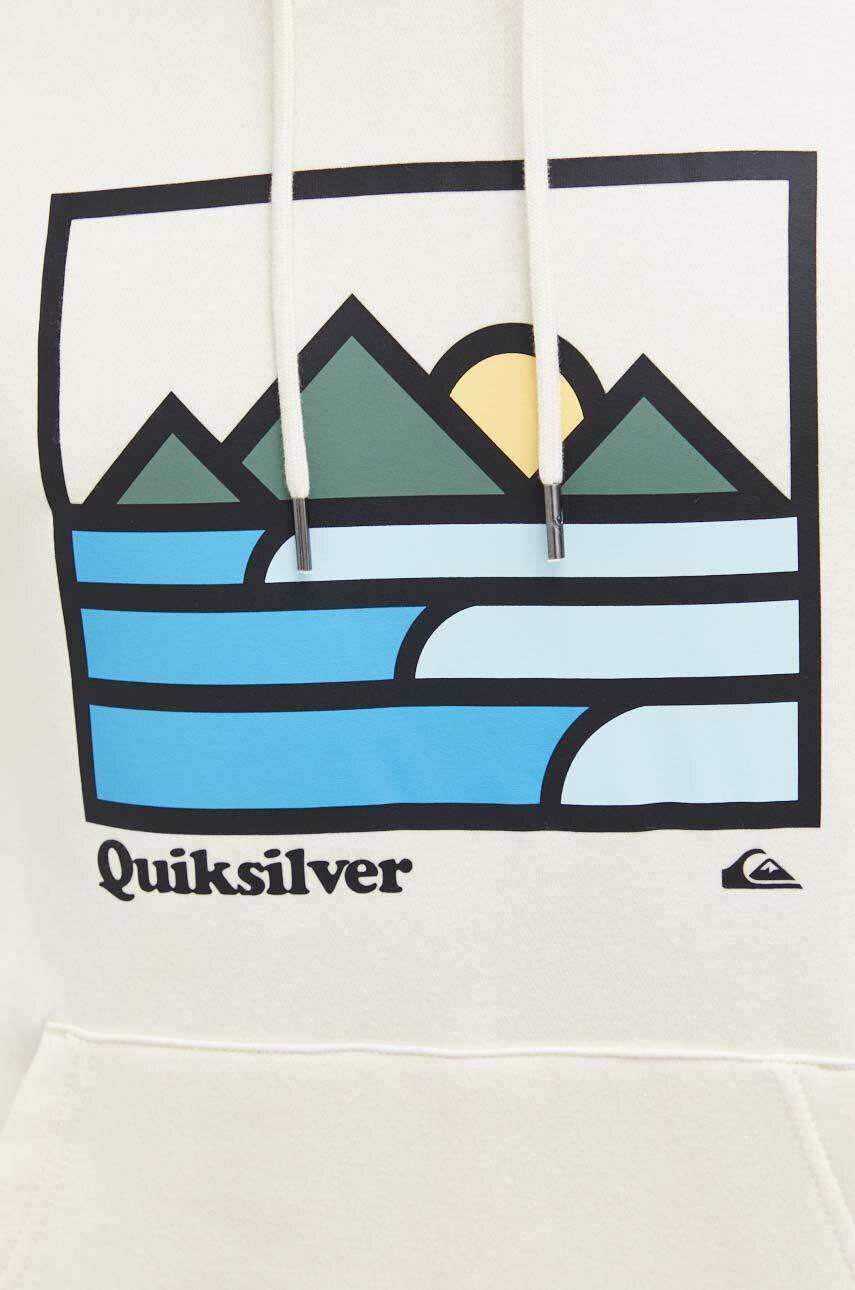 Quiksilver Mikina pánska béžová farba s kapucňou s potlačou - Pepit.sk