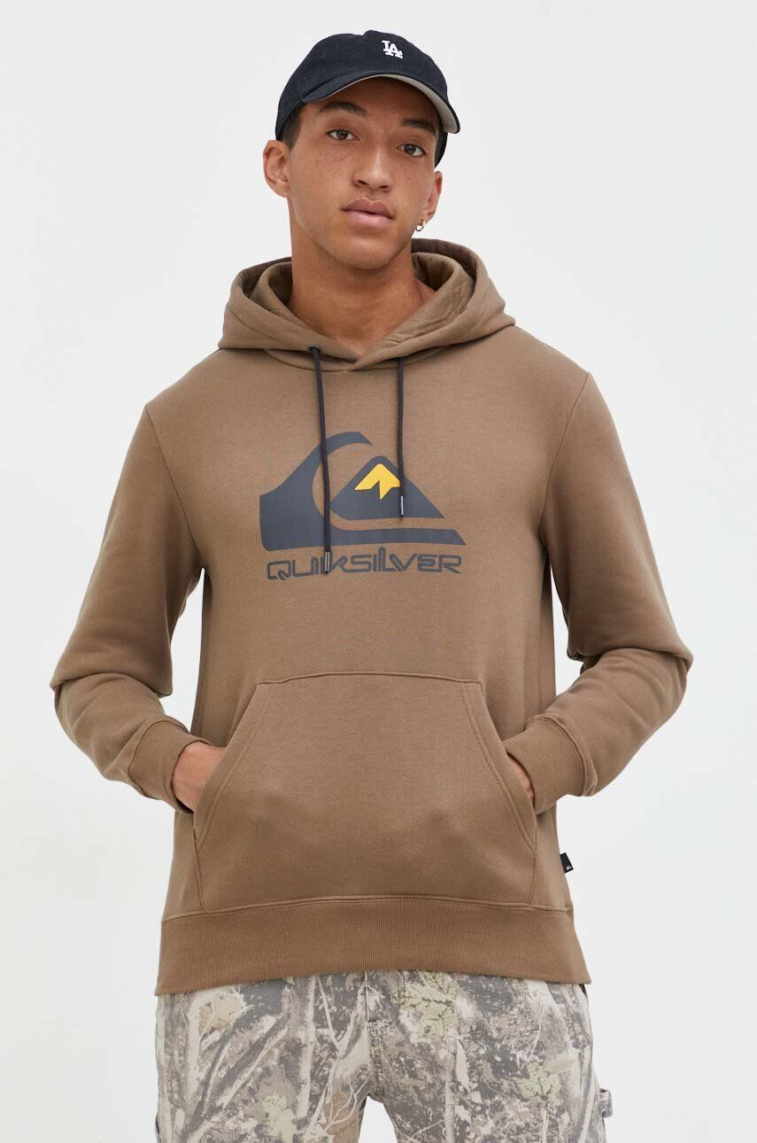 Quiksilver Mikina pánska hnedá farba s kapucňou s potlačou - Pepit.sk