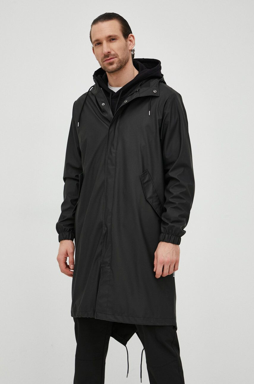 Rains Bunda parka 18140 Fishtail Parka čierna farba prechodná - Pepit.sk