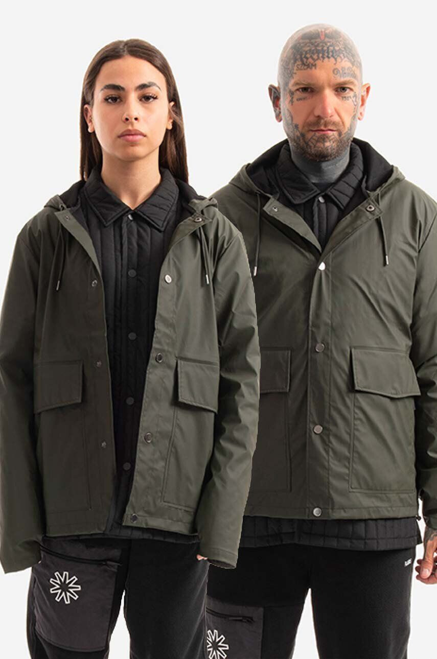 Rains Nepremokavá bunda Short Hooded Coat 18260.GREEN-GREEN zelená farba prechodná oversize - Pepit.sk