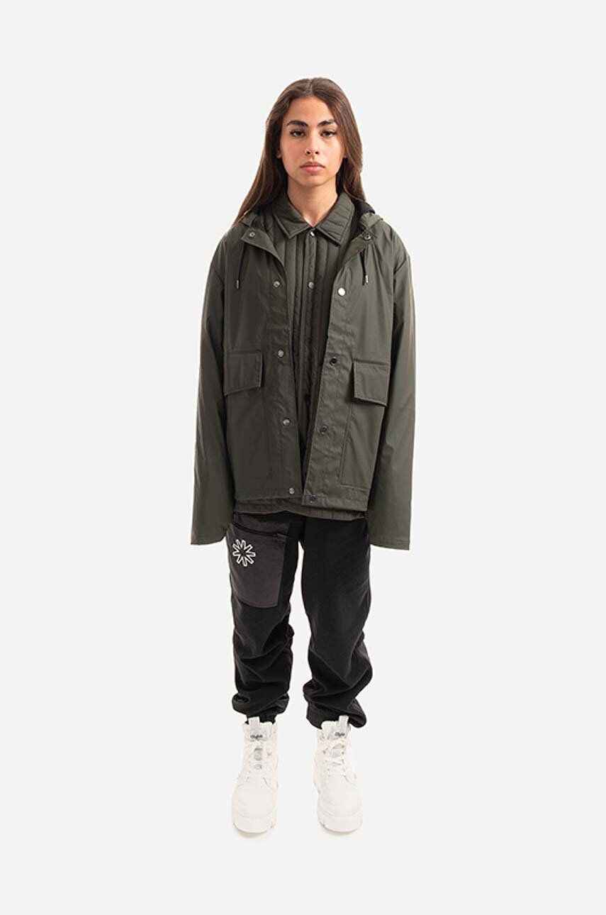 Rains Nepremokavá bunda Short Hooded Coat 18260.GREEN-GREEN zelená farba prechodná oversize - Pepit.sk