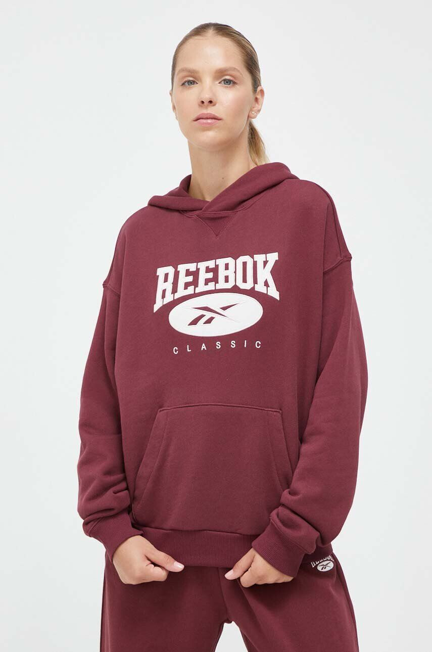 Reebok Classic Bavlnená mikina dámska bordová farba s kapucňou s nášivkou - Pepit.sk