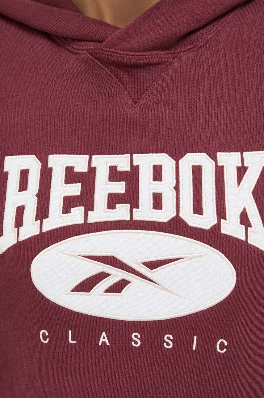 Reebok Classic Bavlnená mikina dámska bordová farba s kapucňou s nášivkou - Pepit.sk