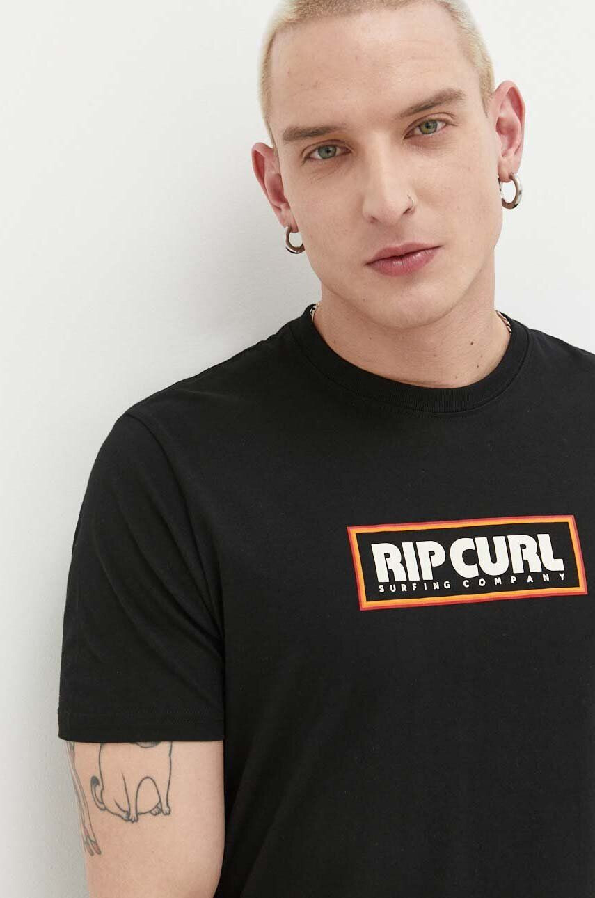 Rip Curl Bavlnené tričko čierna farba s potlačou - Pepit.sk