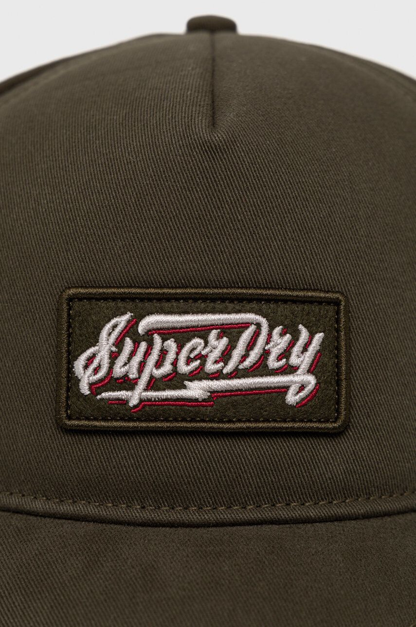 Superdry Bavlnená čiapka zelená farba s nášivkou - Pepit.sk