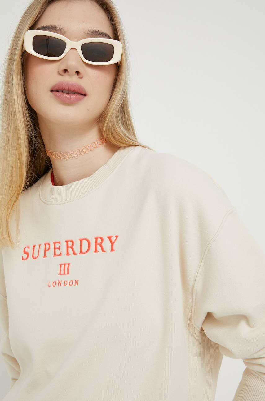 Superdry Bavlnená mikina pánska béžová farba s kapucňou s potlačou - Pepit.sk