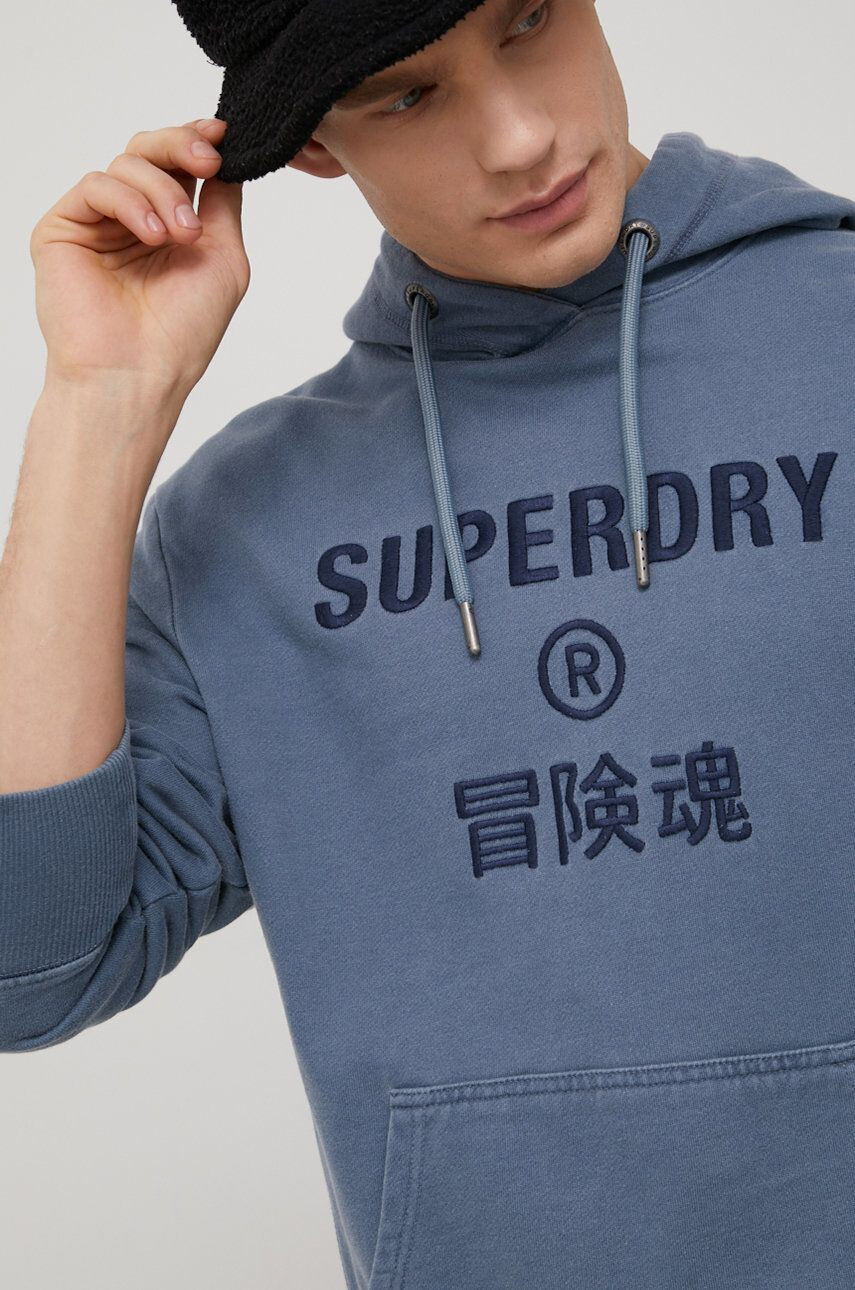 Superdry Bavlnená mikina pánska tmavomodrá farba s nášivkou - Pepit.sk