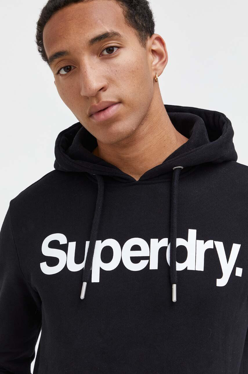 Superdry Bavlnená mikina pánska čierna farba s kapucňou s potlačou - Pepit.sk