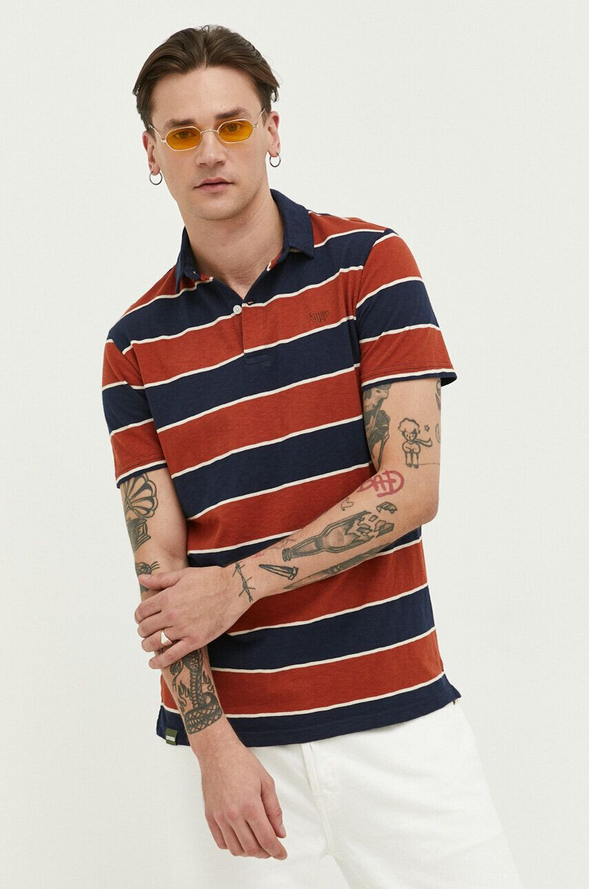 Superdry Bavlnené polo tričko červená farba vzorované - Pepit.sk