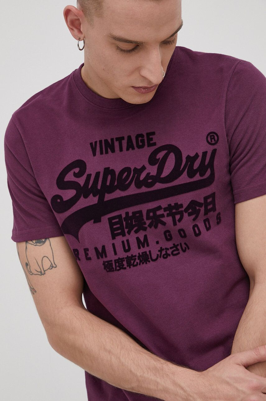 Superdry Bavlnené tričko fialová farba s potlačou - Pepit.sk