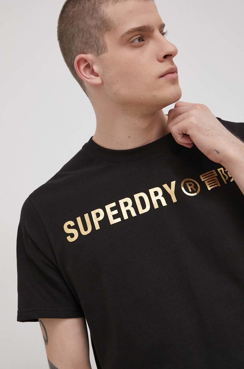 Superdry Bavlnené tričko čierna farba s potlačou - Pepit.sk