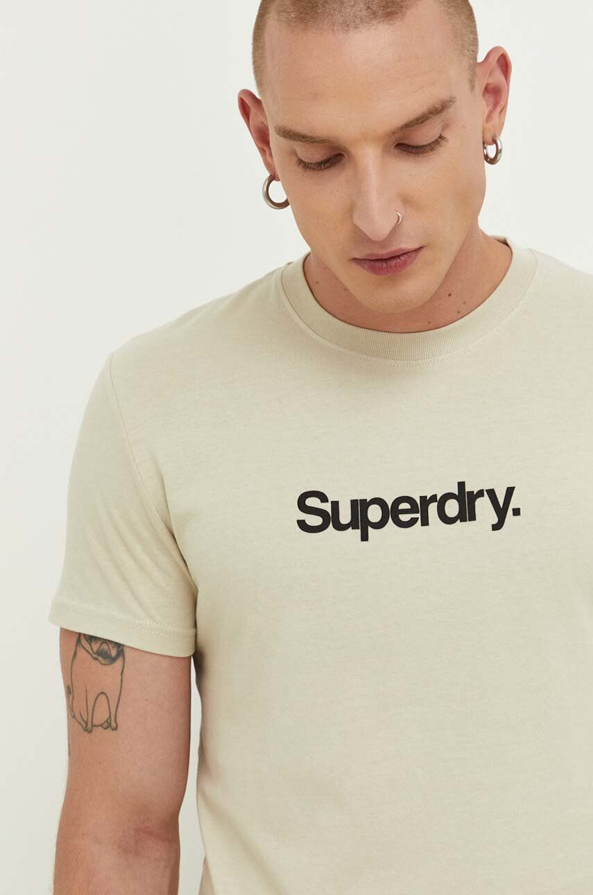 Superdry Bavlnené tričko béžová farba s potlačou - Pepit.sk