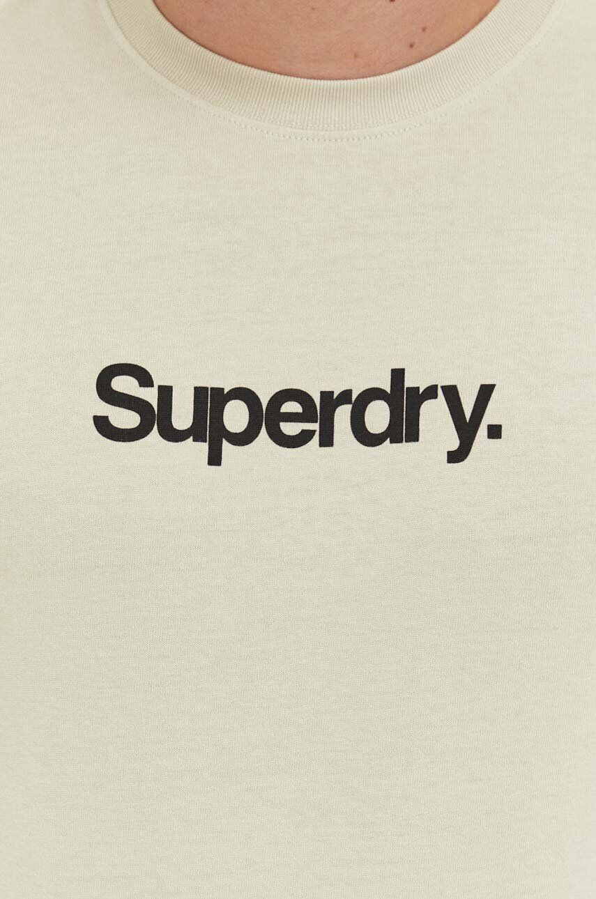 Superdry Bavlnené tričko béžová farba s potlačou - Pepit.sk