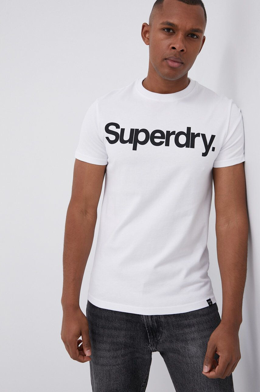 Superdry Bavlnené tričko biela farba s potlačou - Pepit.sk