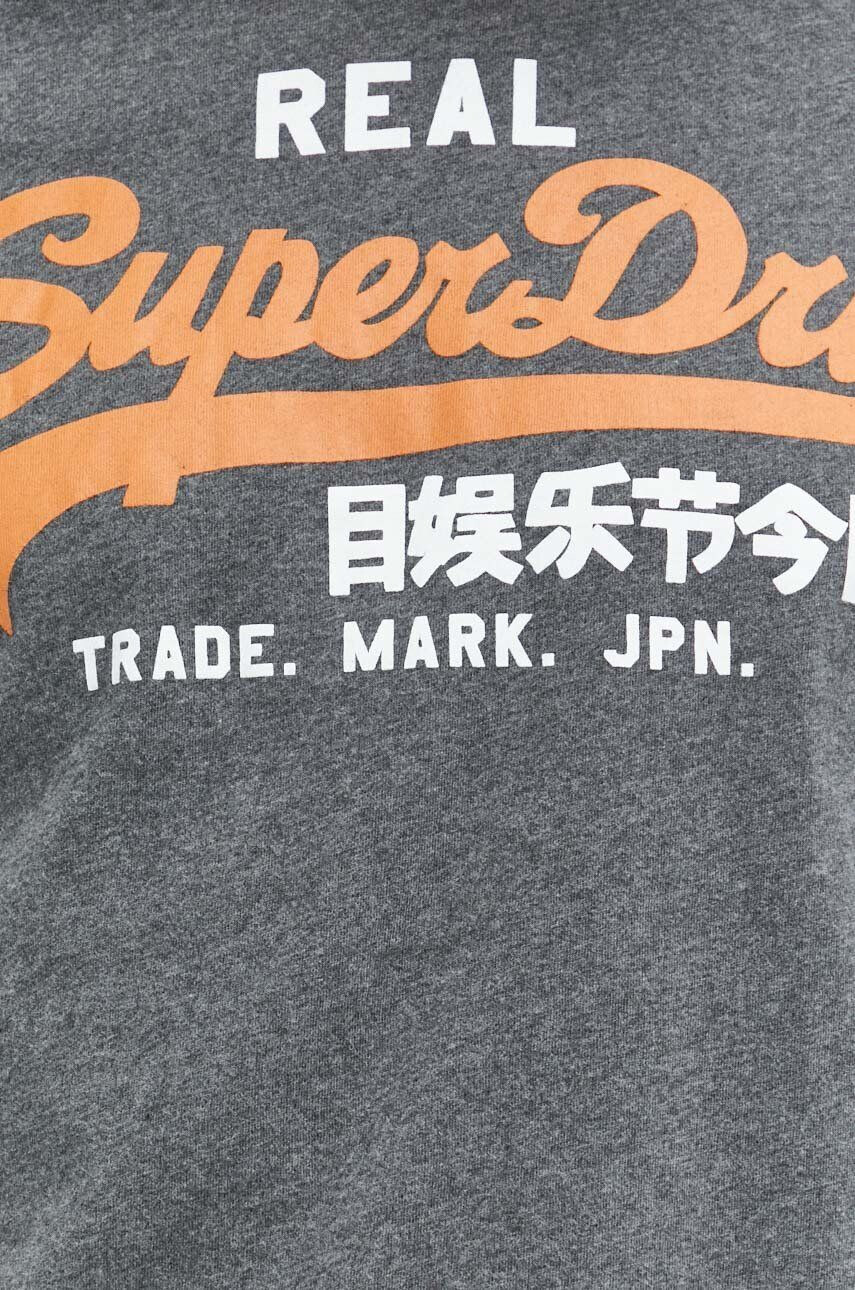 Superdry Bavlnené tričko s dlhým rukávom šedá farba s potlačou - Pepit.sk