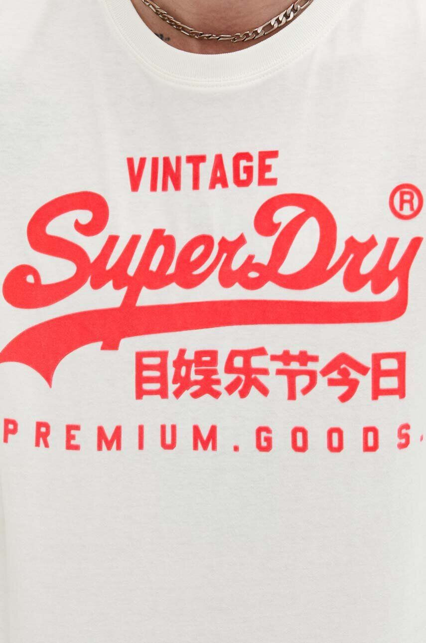 Superdry Bavlnené tričko s dlhým rukávom béžová farba s potlačou - Pepit.sk