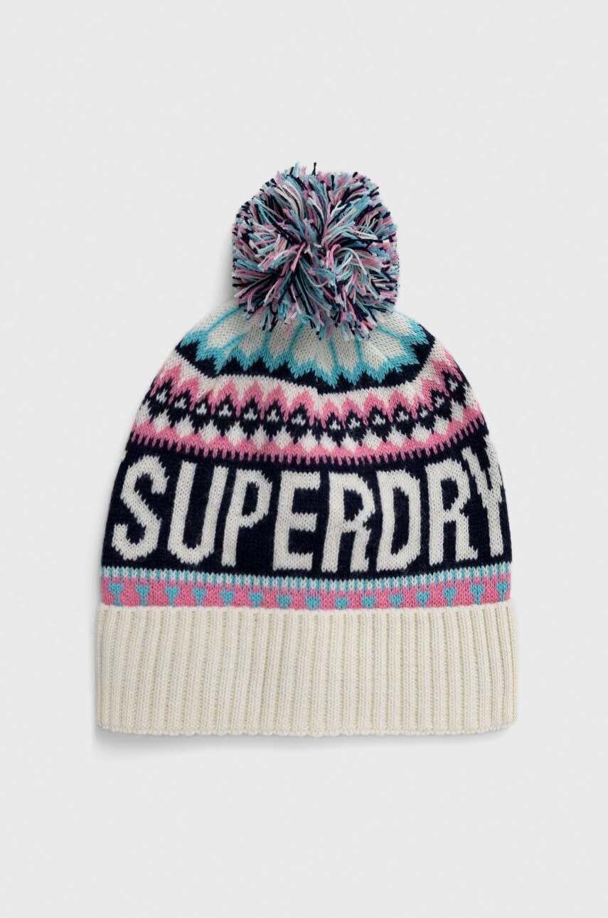 Superdry Čiapka s prímesou vlny béžová farba z tenkej pleteniny - Pepit.sk