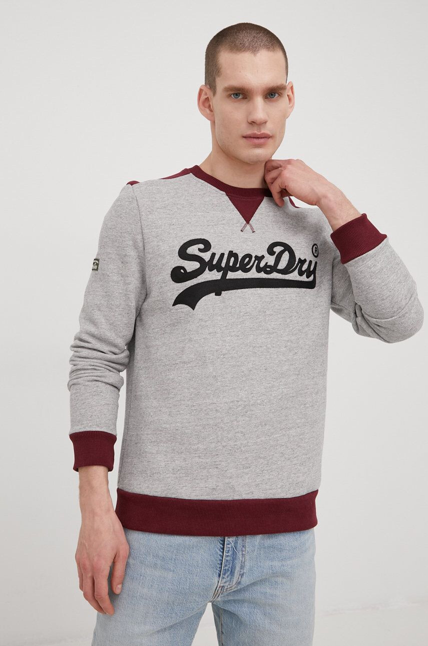 Superdry Mikina pánska šedá farba s nášivkou - Pepit.sk