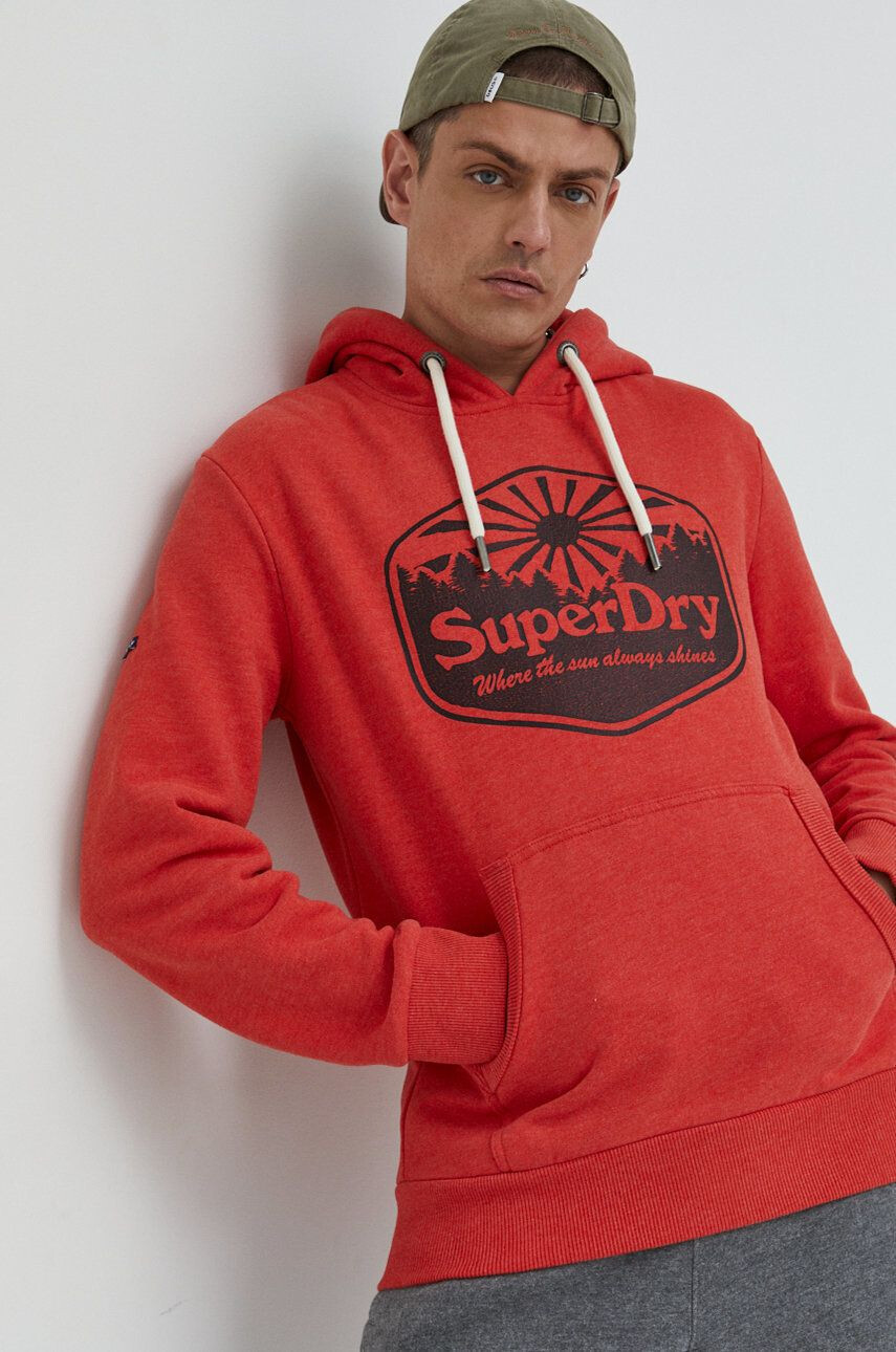 Superdry Mikina pánska červená farba s potlačou - Pepit.sk