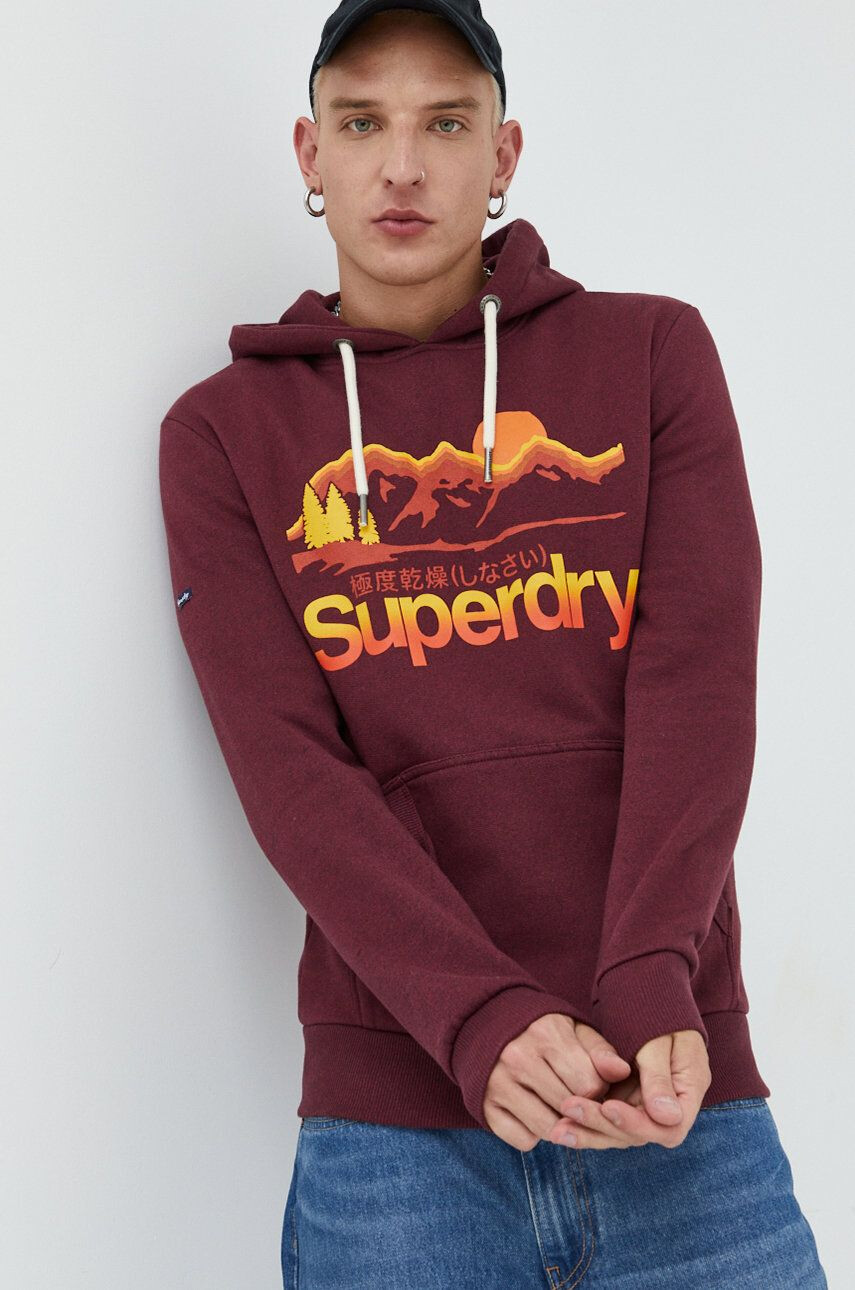 Superdry Mikina pánska bordová farba s kapucňou s potlačou - Pepit.sk