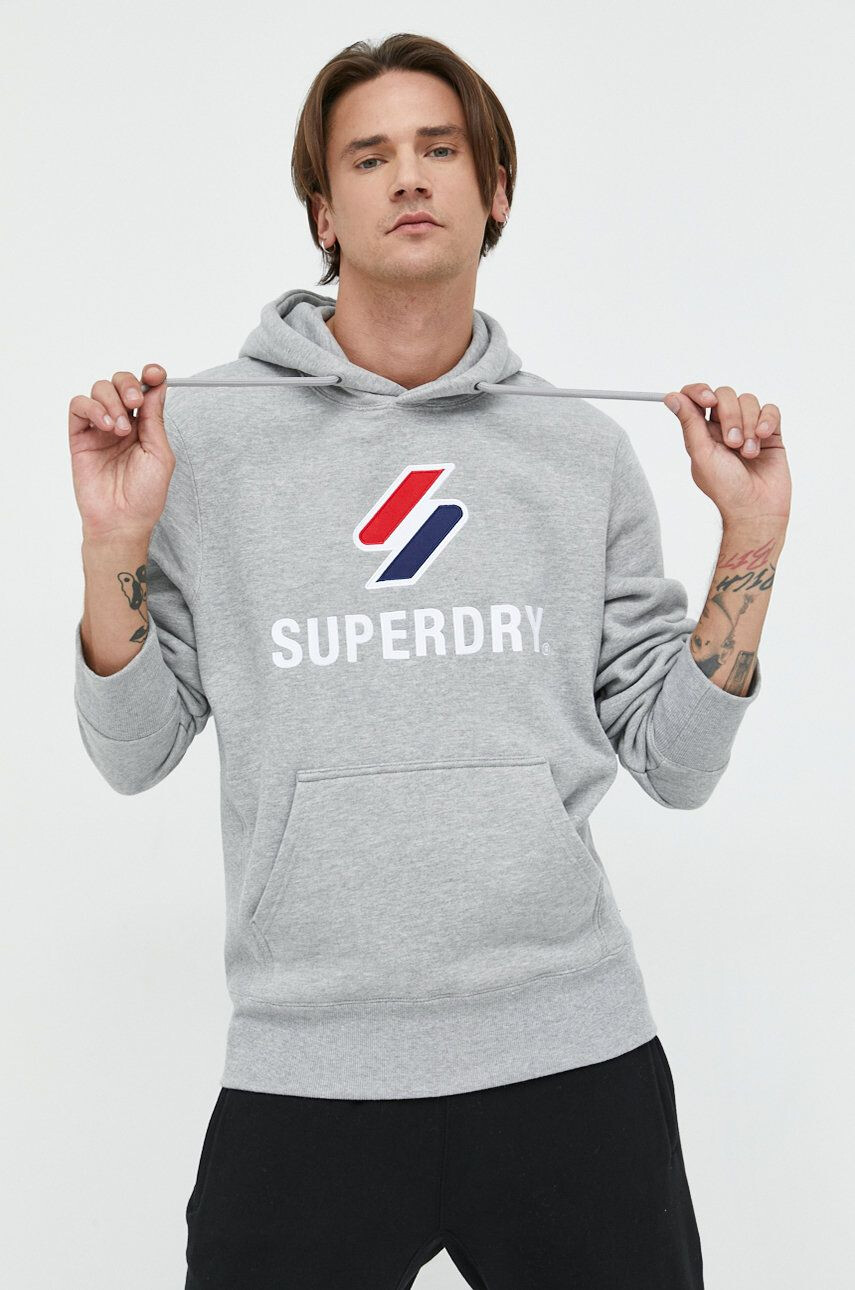 Superdry Mikina pánska šedá farba s kapucňou melanžová - Pepit.sk