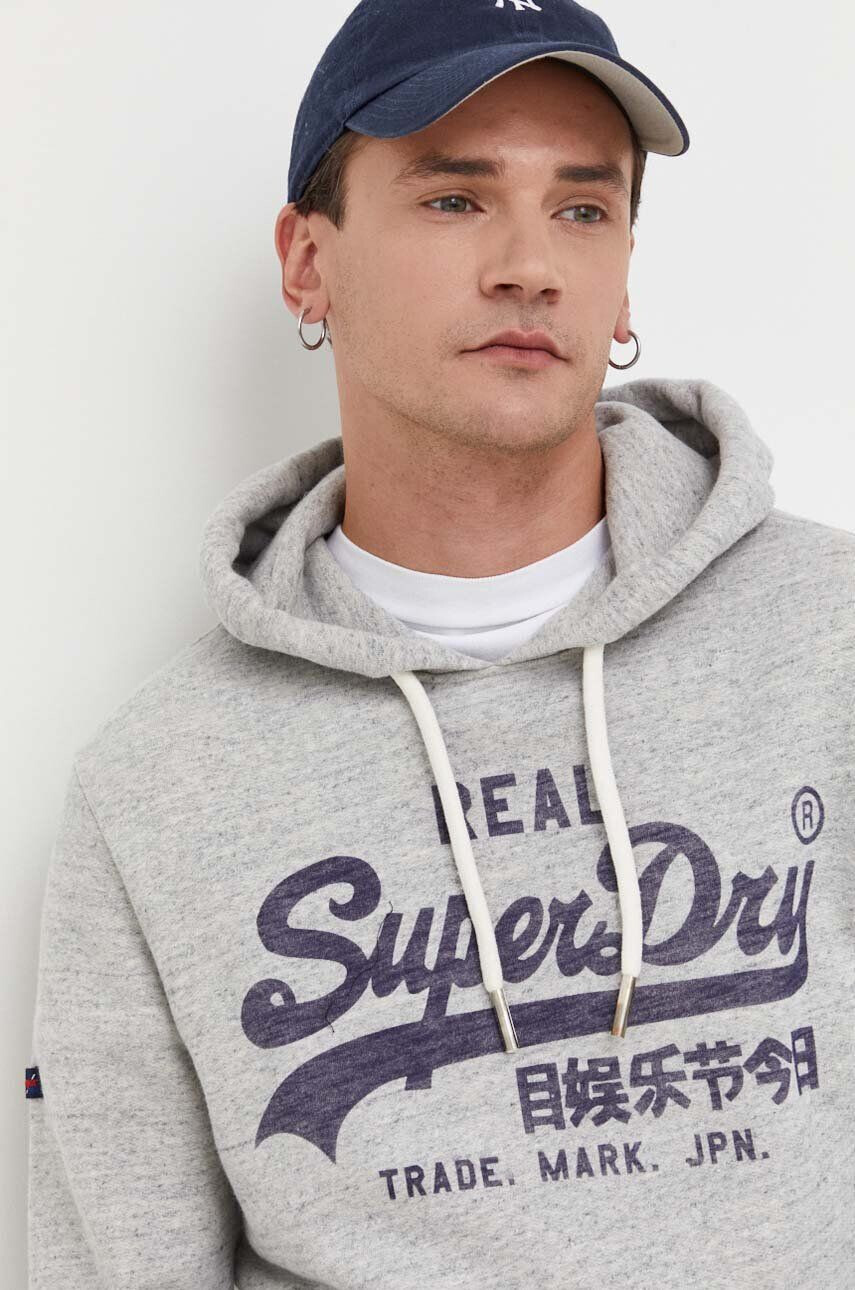 Superdry Mikina pánska šedá farba s kapucňou s potlačou - Pepit.sk