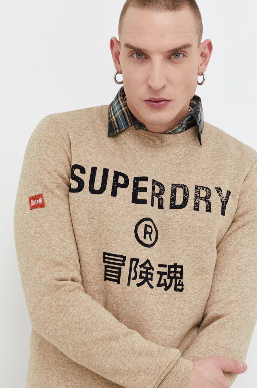 Superdry Mikina pánska béžová farba s potlačou - Pepit.sk