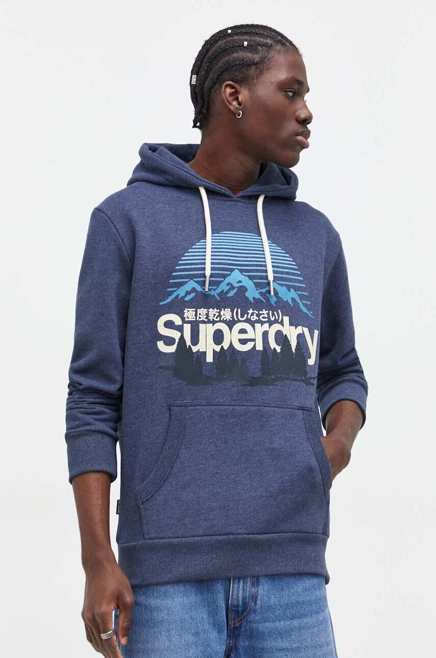 Superdry Mikina pánska tmavomodrá farba s kapucňou s potlačou - Pepit.sk