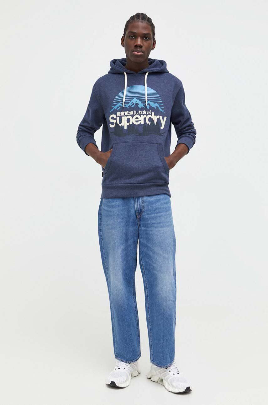 Superdry Mikina pánska tmavomodrá farba s kapucňou s potlačou - Pepit.sk