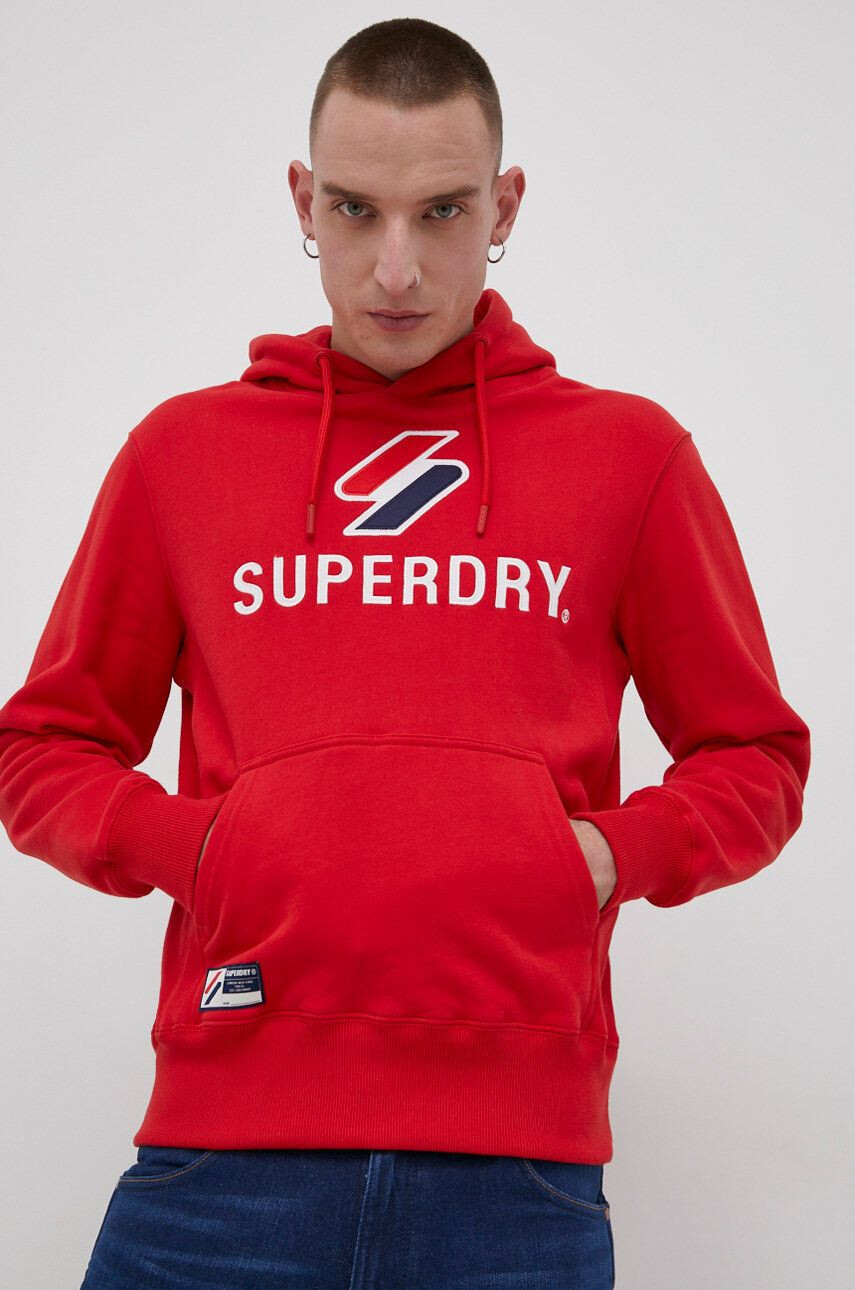 Superdry Mikina pánska červená farba s nášivkou - Pepit.sk